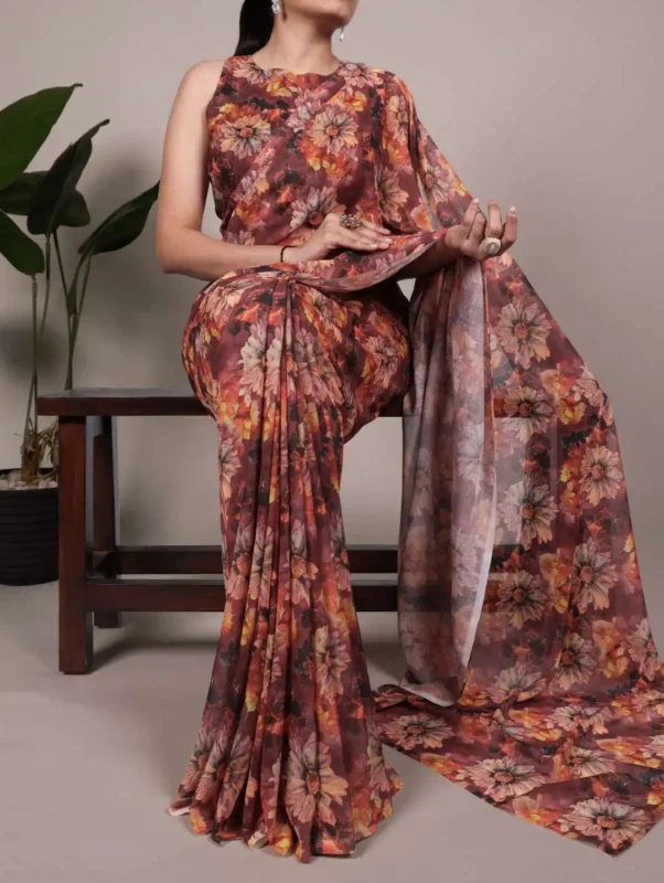 Stylish WMN 7039 Weightless Marbal Printed Saree 04 Pcs Set Wholesale 2026