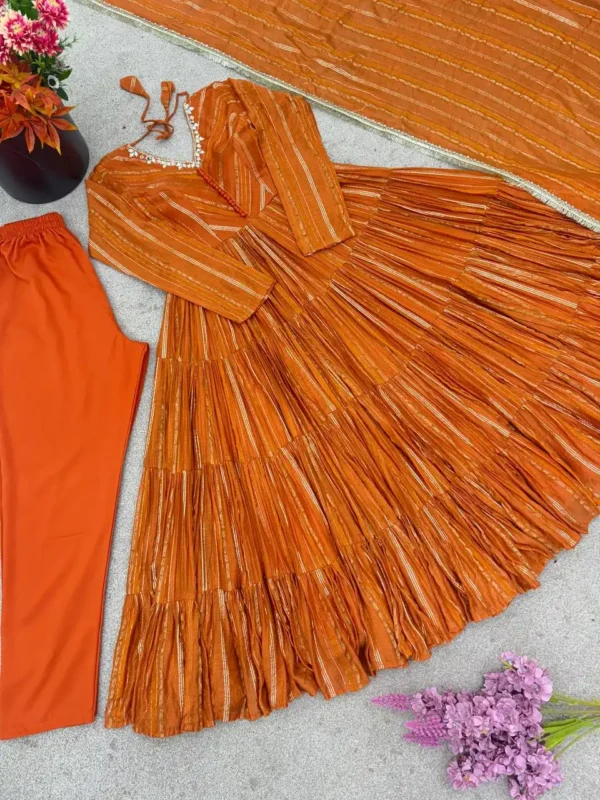 Beautiful Sabina 5305 Orange Mal Chanderi Readymade Dress 04 Pcs Set Wholesale 2026