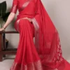 WMN 7916 Chinon Printed Zari Weaving Work Sarees