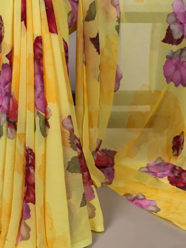 Buy WMN 7009 Chiffon Floral Printed Saree 04 Pcs Set Wholesale 2026