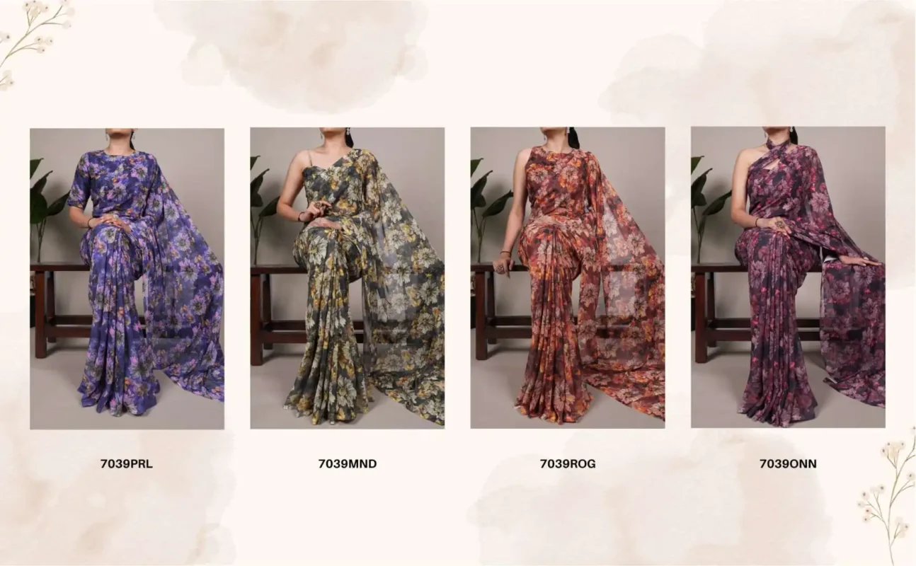 Stylish WMN 7039 Weightless Marbal Printed Saree 04 Pcs Set Wholesale 2026