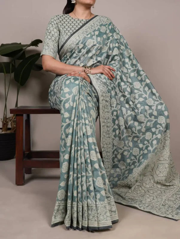 Latest WMN 8004 Cotton Silk Flower Print Saree with Unstitched Blouse Manufacturers in Surat Wholesale 2026 2 Latest WMN 8004 Cotton Silk Flower Print Saree with Unstitched Blouse Manufacturers in Surat Wholesale 2026