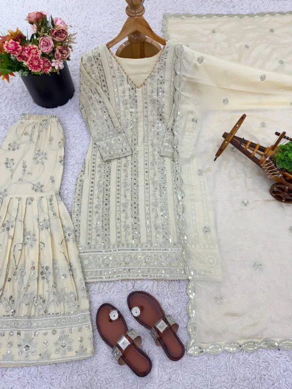 Stylish Sabina 1689 Cream Faux Georgette Embroidery Readymade Dress Wholesale 2026