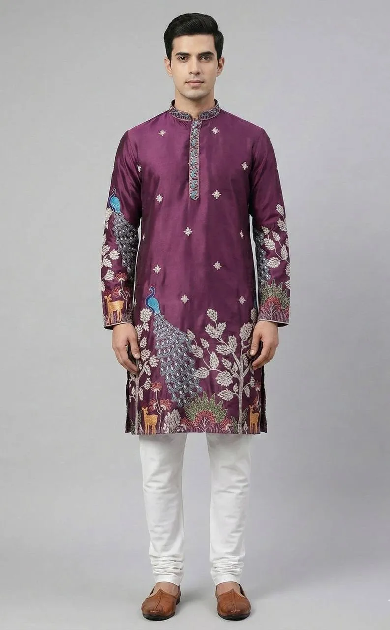 Shyam Vol 49 Malai Silk Embroidery Kurta Pajama Men’s Wear