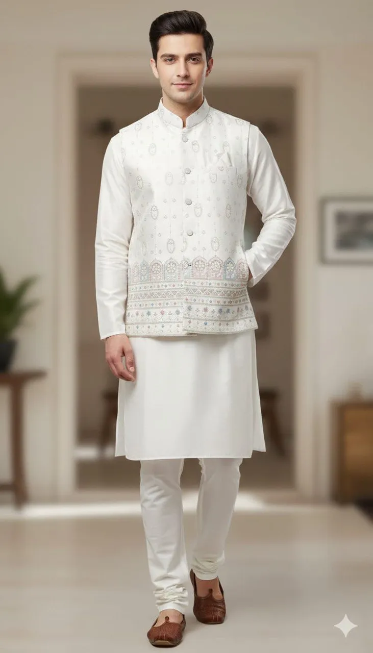 Shyam Vol 61 Heavy Silk Wedding Kurta Pajama With Koti Men’s Wear
