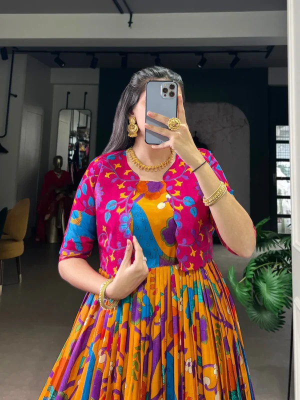 Stylish WMN 5035 Tasar Silk Kalamkari Printed Weaving Gown Wholesale 2026 2 Stylish WMN 5035 Tasar Silk Kalamkari Printed Weaving Gown Wholesale 2026
