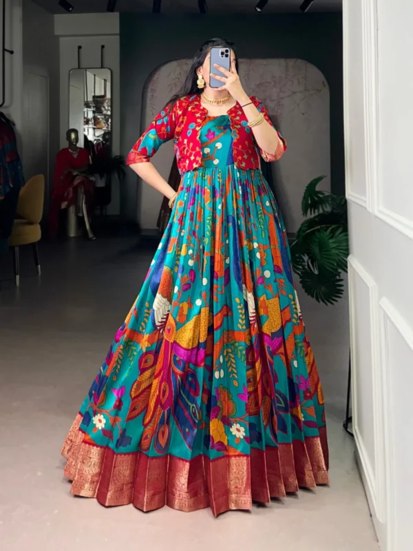 Stylish WMN 5035 Tasar Silk Kalamkari Printed Weaving Gown Wholesale 2026 7 Stylish WMN 5035 Tasar Silk Kalamkari Printed Weaving Gown Wholesale 2026