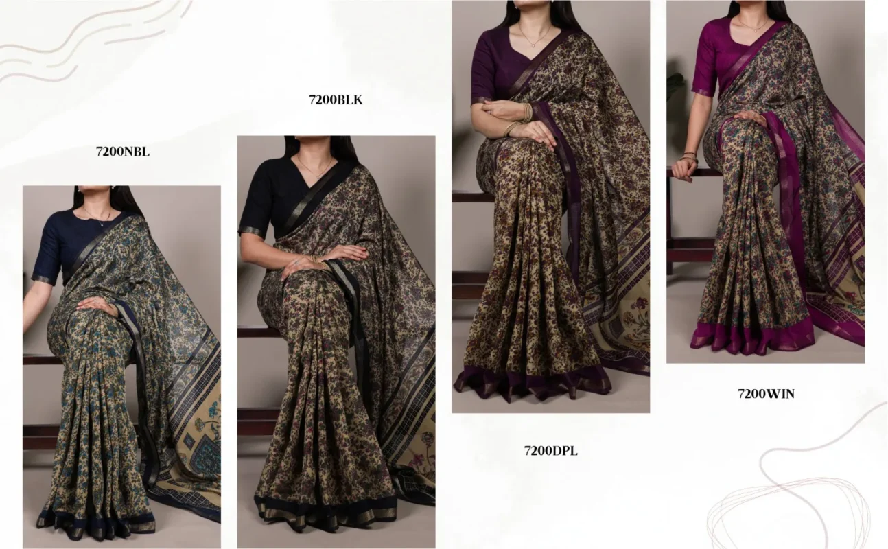 Buy WMN 7200 Polyester Viscose Chanderi Printed Saree Wholesale 2026 2 Buy WMN 7200 Polyester Viscose Chanderi Printed Saree Wholesale 2026