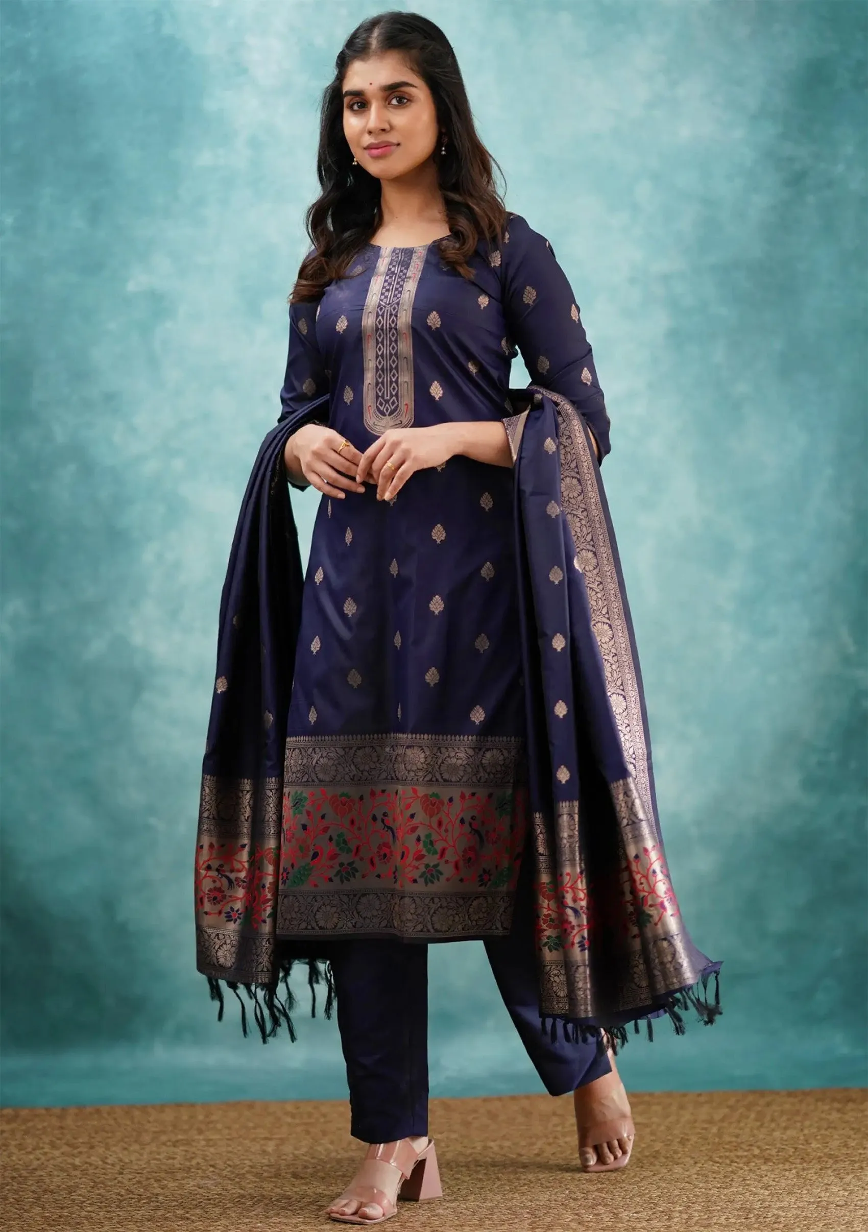 FFD Art Silk Festival Blue Color Readymade Dress Wholesale