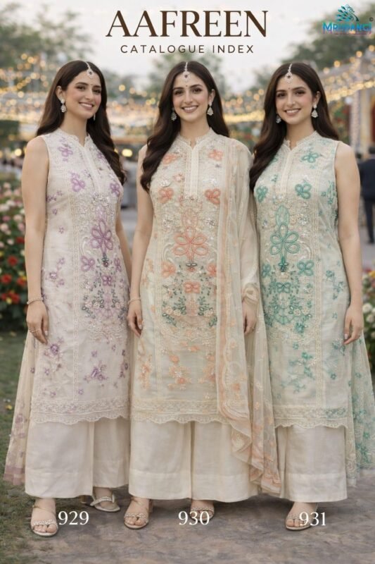 Latest Mrudangi Aafreen Chiffon Embroidered Sequence Worked Top Bottom Dupatta Collection Wholesale 2026