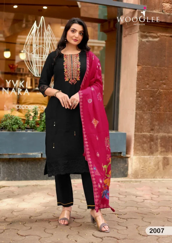 Buy Wooglee Ehsaas Vol 2 Viscose Thread Worked Kurti With Bottom Dupatta Wholesale 2026