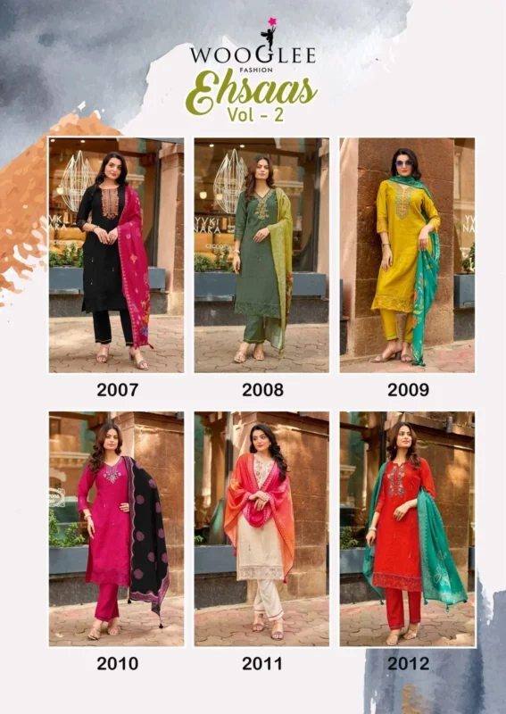 Buy Wooglee Ehsaas Vol 2 Viscose Thread Worked Kurti With Bottom Dupatta Wholesale 2026