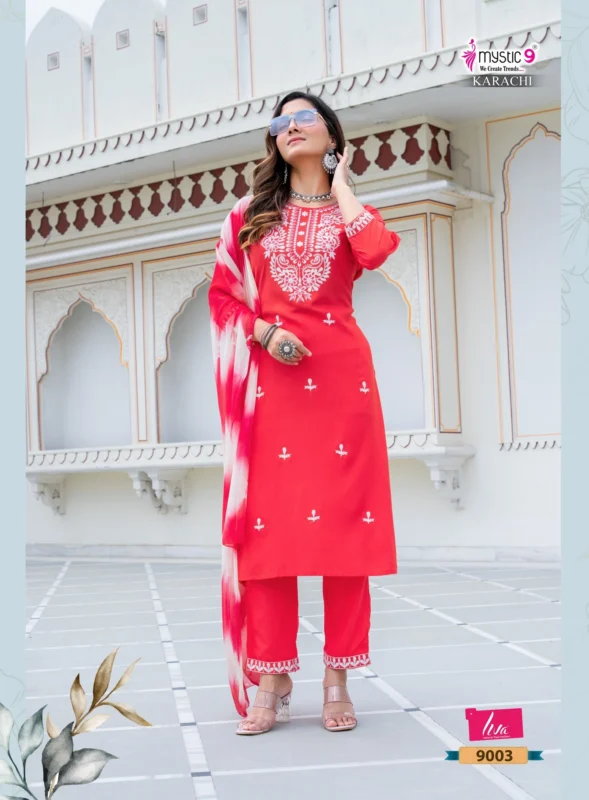 Launching Mystic 9 Karachi Vol 9 Heavy Rayon Straight Kurta With Bottom And Dupatta Wholesale 2026