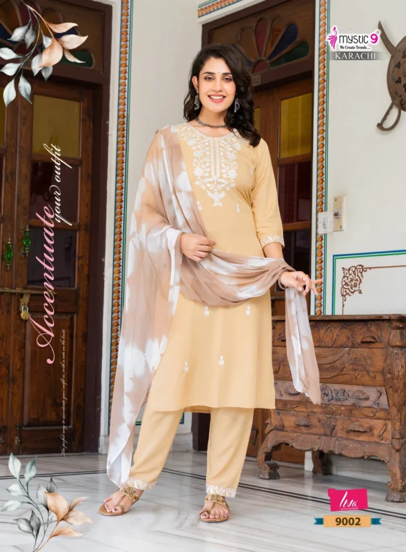 Launching Mystic 9 Karachi Vol 9 Heavy Rayon Straight Kurta With Bottom And Dupatta Wholesale 2026