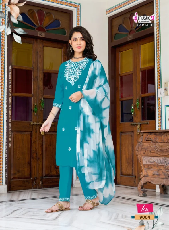 Launching Mystic 9 Karachi Vol 9 Heavy Rayon Straight Kurta With Bottom And Dupatta Wholesale 2026