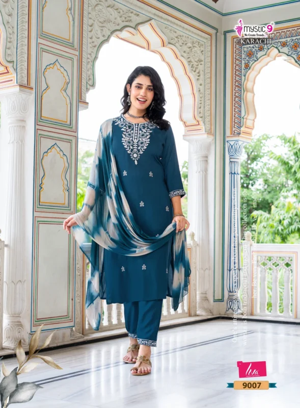 Launching Mystic 9 Karachi Vol 9 Heavy Rayon Straight Kurta With Bottom And Dupatta Wholesale 2026