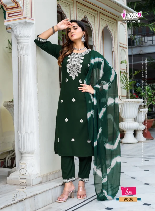 Launching Mystic 9 Karachi Vol 9 Heavy Rayon Straight Kurta With Bottom And Dupatta Wholesale 2026