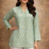 Aawiya RJ Green Heavy Muslin Digital Printed Tunic Style Top Wholesale