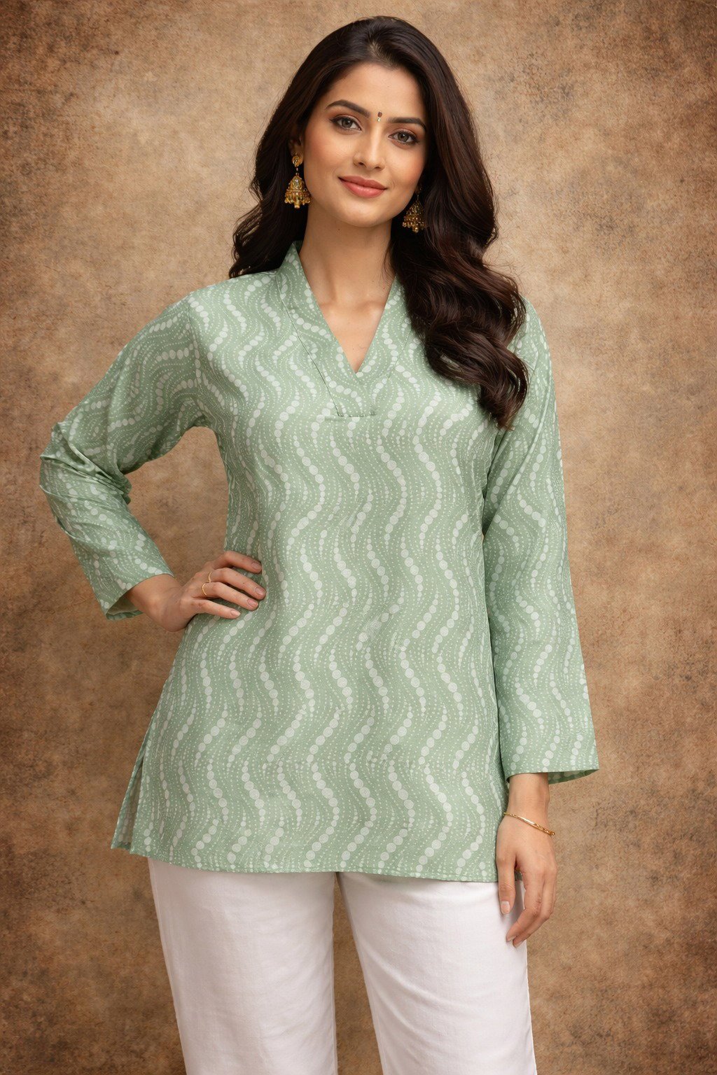 Aawiya RJ Green Heavy Muslin Digital Printed Tunic Style Top Wholesale