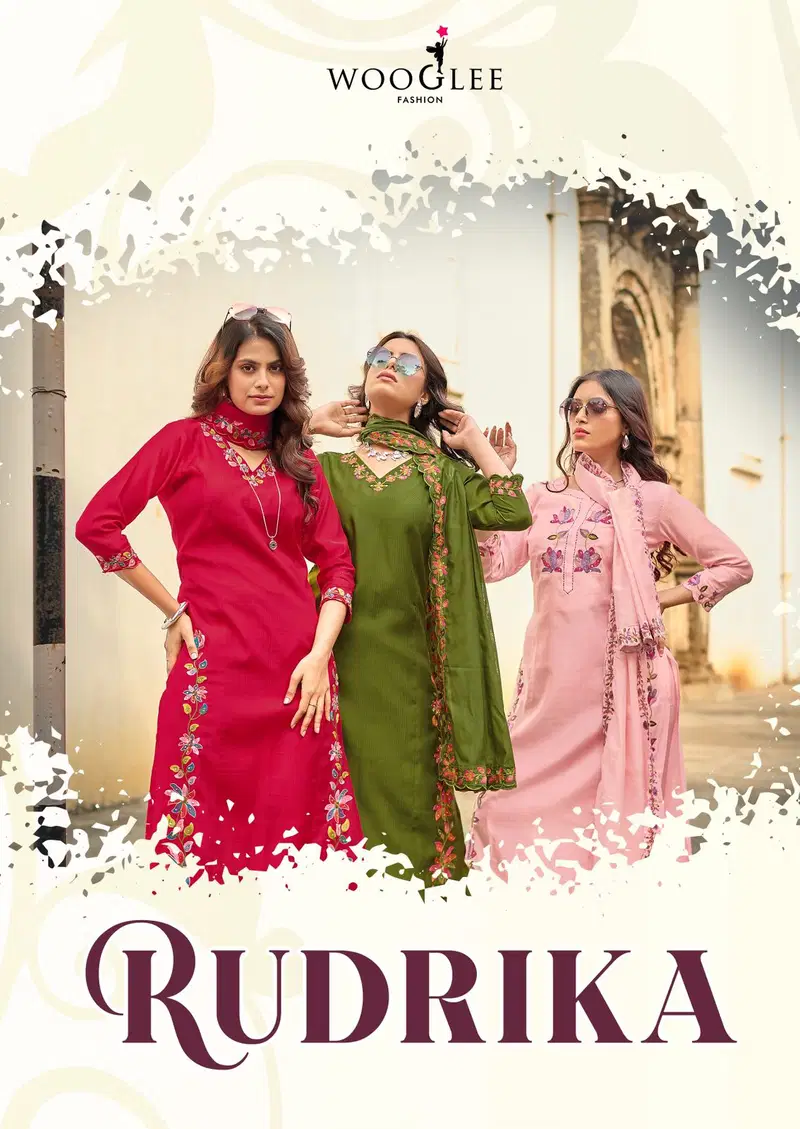 Wooglee Rudrika Viscose Weaving Thread Worked Kurti With Bottom Dupatta Wholesale
