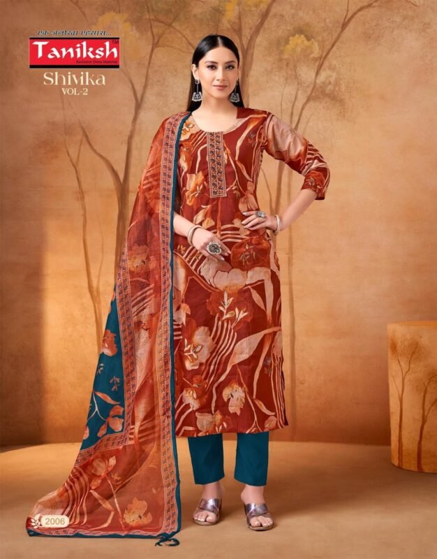 Beautiful Taniksh Shivika Vol 2 Muslin Print With Embroidery Work Top With Bottom And Dupatta Wholesale 2026 4 Beautiful Taniksh Shivika Vol 2 Muslin Print With Embroidery Work Top With Bottom And Dupatta Wholesale 2026