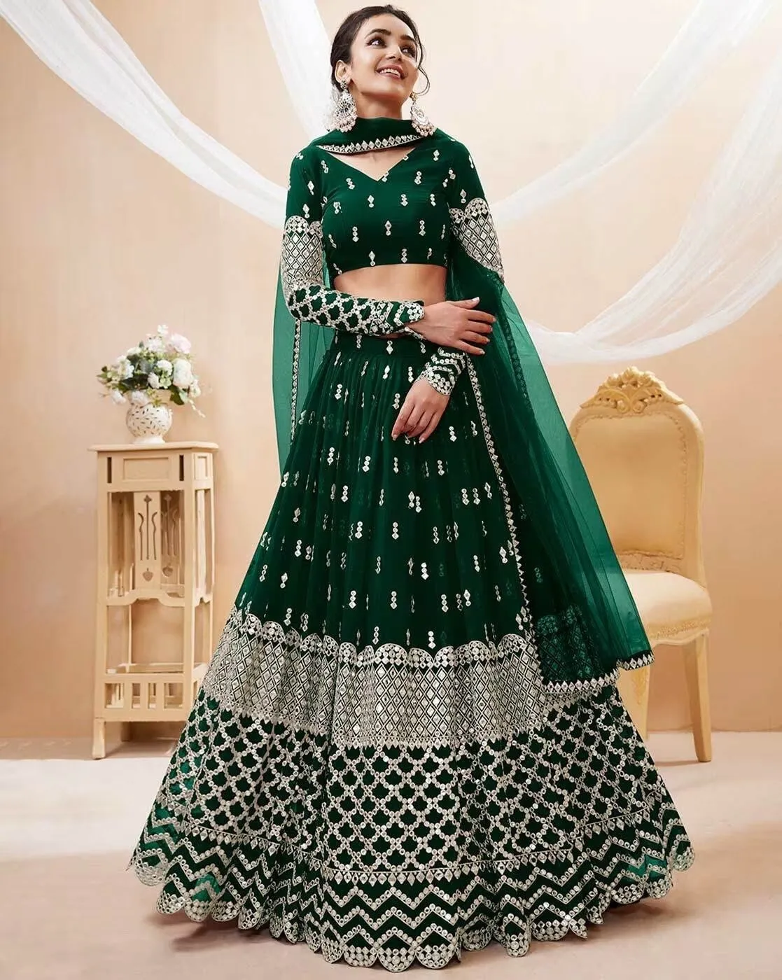 FFD Georgette Green Wedding Lehenga Choli Wholesale