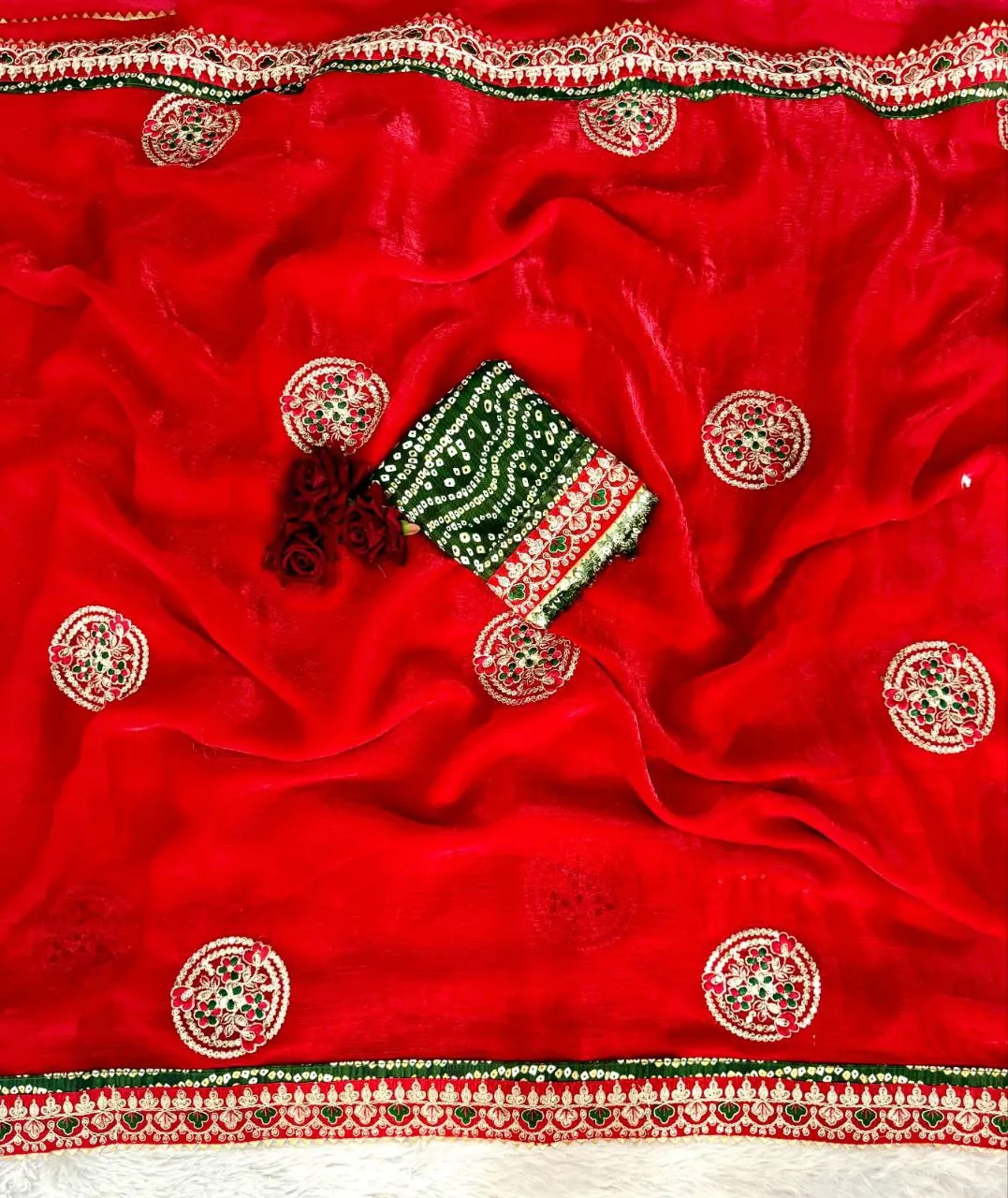 RC1 Chiffon Rayon Bandhani Festival Saree Wholesale