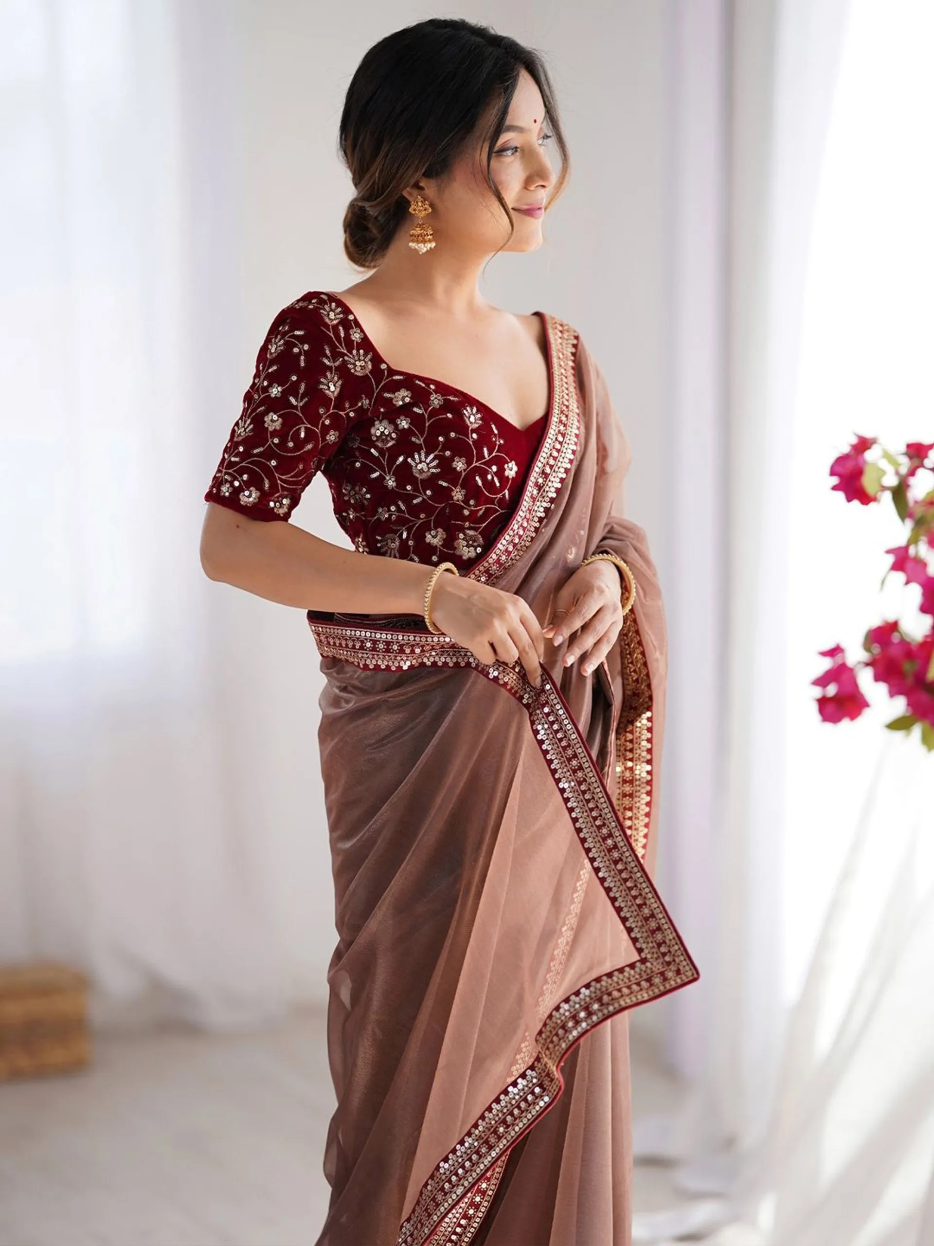 FFD Kitket Net Emboidery Brown Party Wear Saree Wholesale 4 Stylish FFD Kitket Net Emboidery Brown Party Wear Saree Wholesale 2026