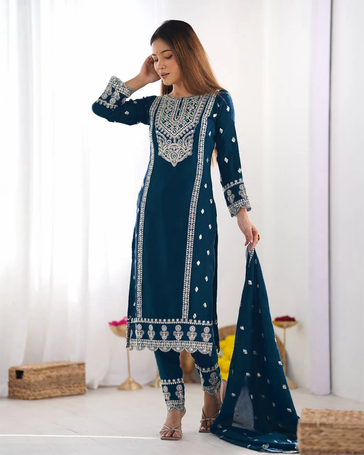 FFD Tesla Embroidery Cerulean Color Readymade Dress Wholesale 4 Buy FFD Tesla Embroidery Cerulean Color Readymade Dress Wholesale 2026