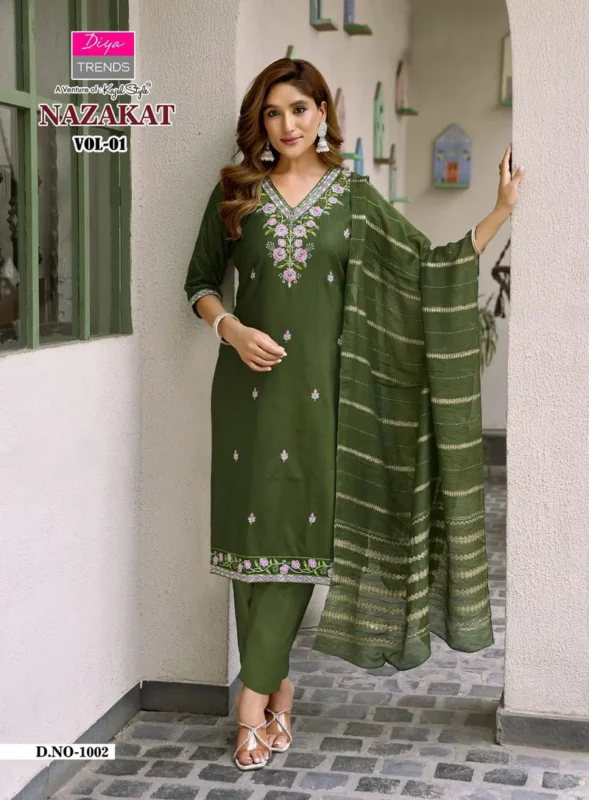 Buy Nazakat Vol 1 By Diya Trends Barlin Embroidered Kurti With Bottom Dupatta Wholesale 2026 3 Buy Nazakat Vol 1 By Diya Trends Barlin Embroidered Kurti With Bottom Dupatta Wholesale 2026