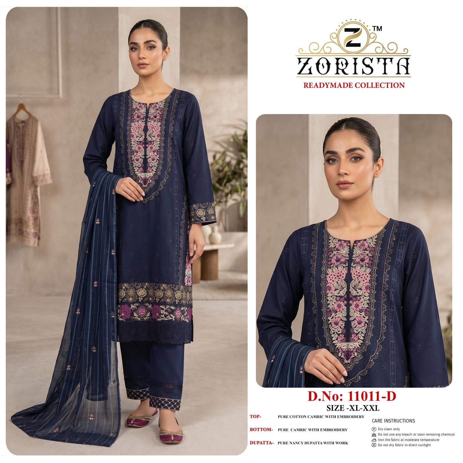 Zorista 11011 A To D Cambric Cotton Embroidered Salwar Kameez Wholesale 6 Zorista 11011 A To D Cambric Cotton Embroidered Salwar Kameez Wholesale
